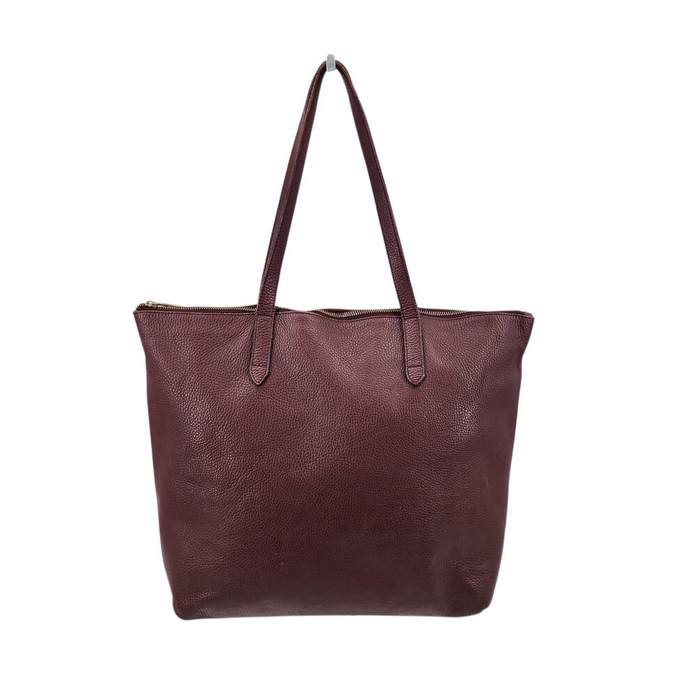 Cuyana Maroon Wine Red Medium Top Handle Classic Pebbled Leather Zipper Tote Bag